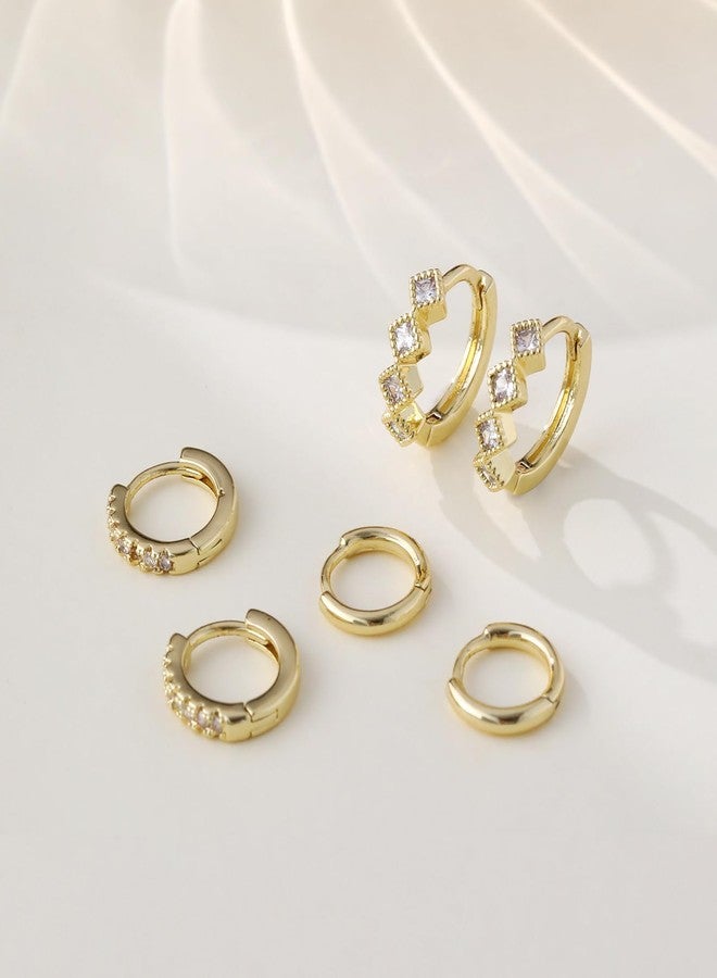 Rotnso Gold Hoop Earrings Set for Women Trendy, 14K Gold Plated Chunky Hypoallergenic Small Diamond Huggie Cartilage Hoops Cute Cubic Zirconia Dangle Earrings Jewelry Gifts - Image 5